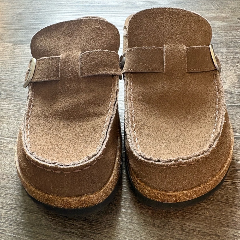 Women's Brown Suede Slip-On Clog Mules.